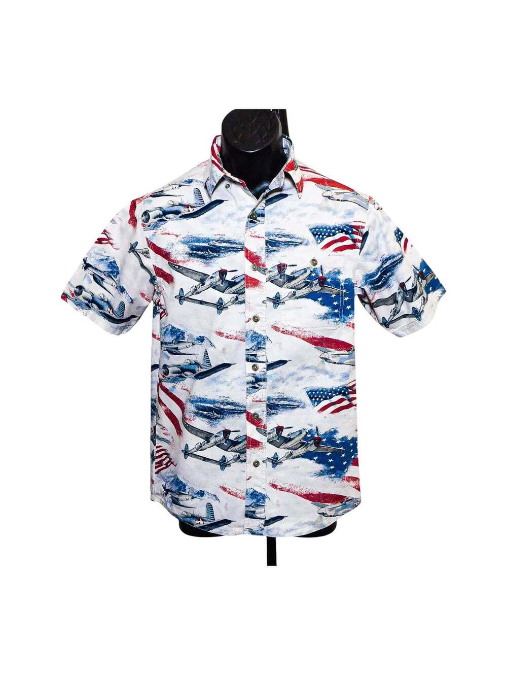 American Legacy WWII Fighter Planes Flag Button-Down Shirt S